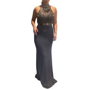 Jovani Halter Sequin Gown